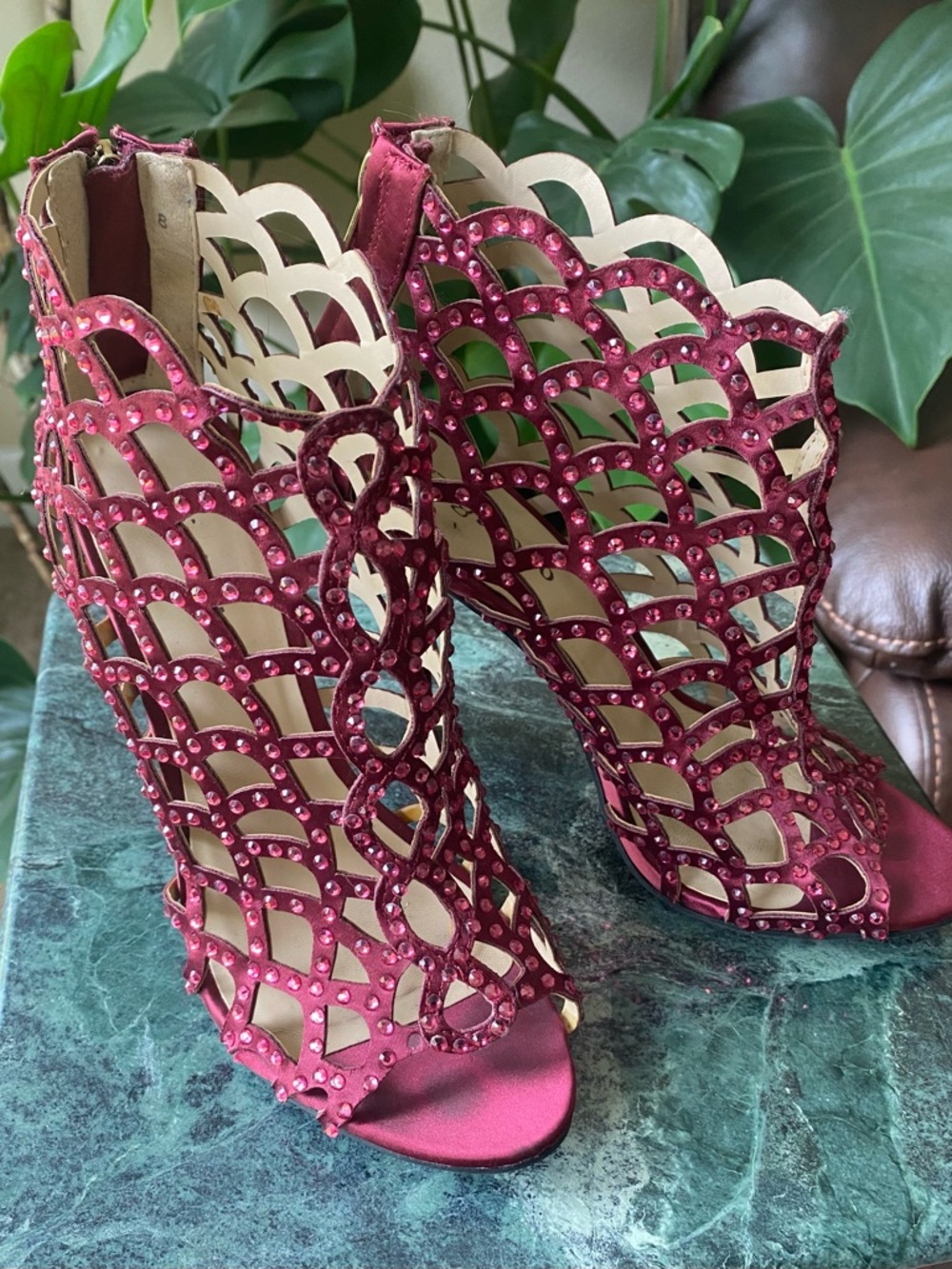 Zigi Soho Burgundy Crystal Cutout High Heel Sandals